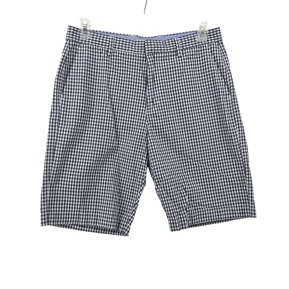 J.Crew Mens Stanton Gingham Chino Shorts Navy Cotton Size 34 Preppy Casual